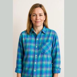 Women's Victoria's Secret Plaid Pajama Top Size M Blue Green